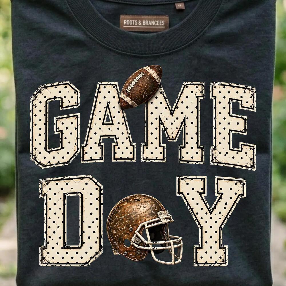 S Game Day Shirt Varsity Football Tee Distressed Polka Dot Design